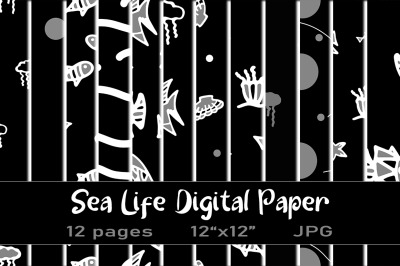 Black and White Underwater Digital Paper Pack