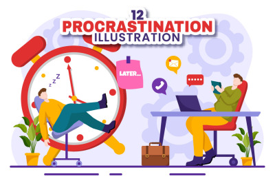 12 Procrastination Vector Illustration