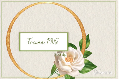 Gold frame PNG | Round frame with rose
