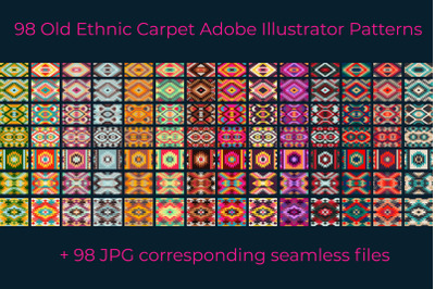 Old Ethnic Carpet Adobe Illustrator Patterns - 98 Seamless Old-Fashion