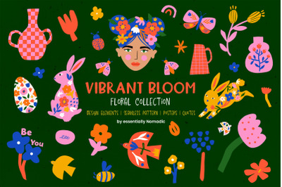 Vibrant Bloom Spring Floral Clipart &amp;amp; Pattern