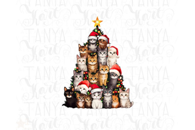 Cat Christmas Tree for Stickers, Sublimation Design, Merry Christmas,
