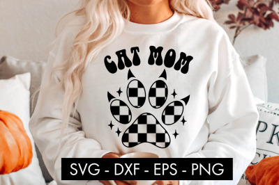 Cat Mom Checkered Paw SVG Cut File PNG