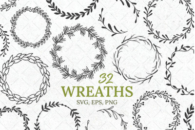 32 Wreath Designs Xmas, Leaves etc.