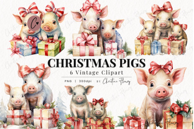 Vintage Christmas Pigs Clipart