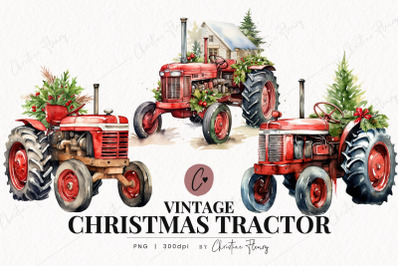 Vintage Christmas Tractors Clipart