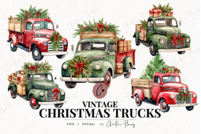 Vintage Christmas Trucks Clipart