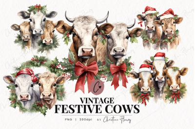 Vintage Festive Cows Clipart