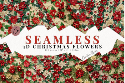 Seamless 3D Christmas Flowers Pattern