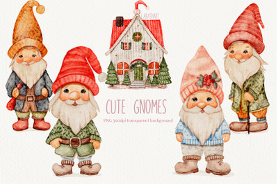 Cute gnome watercolor clipart