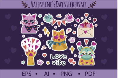 Valentine&#039;s Day stickers, printable and digital set PNG, EPS