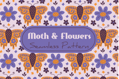 Moth And Flowers Seamless Pattern