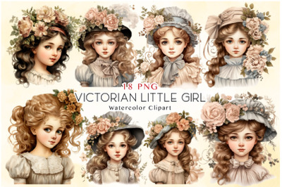 18 Victorian Girl Watercolor Clipart Bundle
