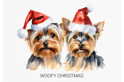 Watercolor Christmas Yorkshire Terriers