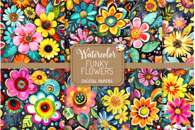 Funky Flowers Set 2 - Transparent Watercolor Pattern Papers