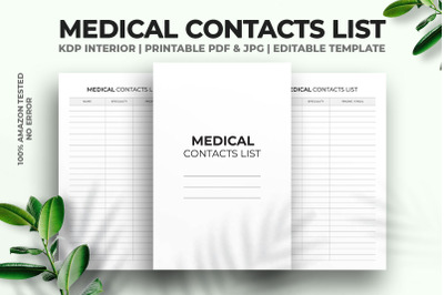 Medical Contacts List KDP Interior