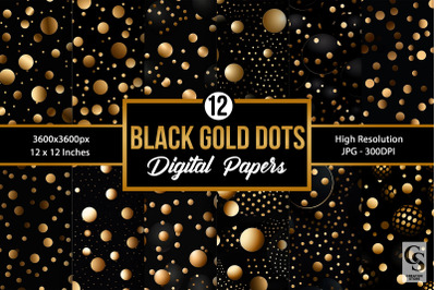 Black &amp; Gold Polka Dots Seamless Patterns