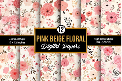 Pink &amp; Beige Cute Flowers Seamless Patterns