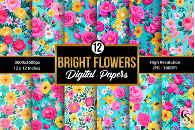 Pink and yellow Bright Flowers Seamless Patterns
