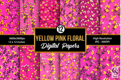Pink and Yellow Cute Tiny Flowers Seamless Patterns