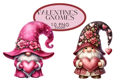 Valentines Gnomes Watercolour Clipart Bundle