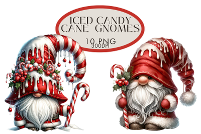 Christmas Candy Cane Icing Gnomes Watercolour Clipart Bundle