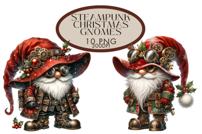 Christmas Steampunk Gnomes Watercolour Clipart Bundle PNG
