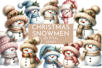 Christmas Snowmen Watercolour Clipart Bundle PNG