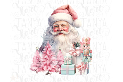 Santa Claus Smiley Face Png, Pastel Christmas Scene, Pink Christmas Tr