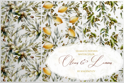 12 Seamless Patterns Olives &amp; Lemons
