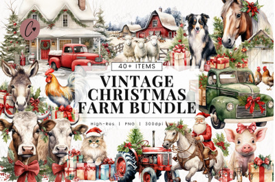 Vintage Christmas Farm Clipart