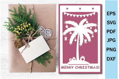 Christmas card cut out of paper, svg holiday template