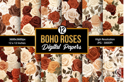 Boho Rose Flowers Seamless Patterns