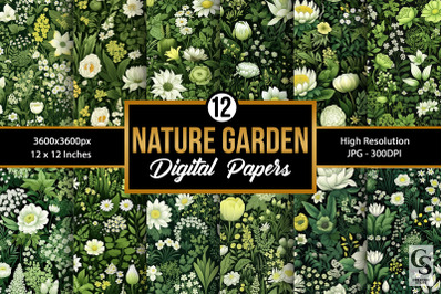 Green Wildflowers Pattern Digital Papers