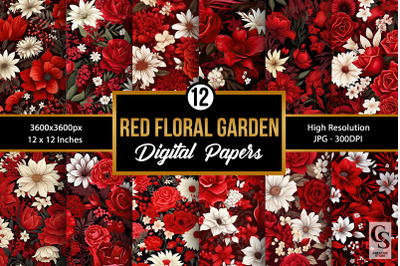 Red Flowers Garden Seamless Patterns