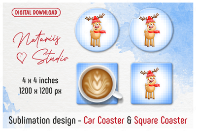 Cute Christmas Coaster Sublimation Template.