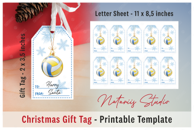 Christmas Volleyball Gift Tag. Printable template.