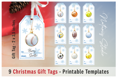 9 Christmas Sports Gift Tags. Printable templates.