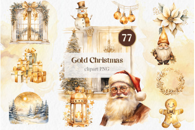 Gold christmas watercolor clipart PNG