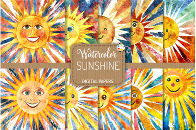 Sunshine - Watercolor Happy Sun Paintings