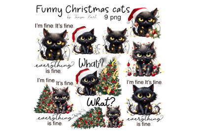 Sarcastic Christmas Cats PNG Bundle, Digital Download for Sublimation