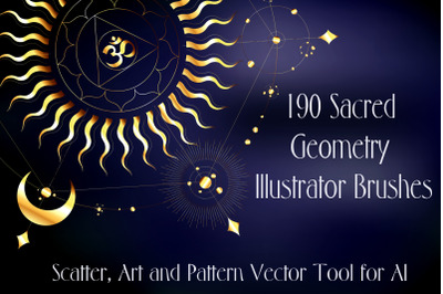 190 Sacred Geometry Illustrator Brushes - Scatter, Art and Pattern Vec