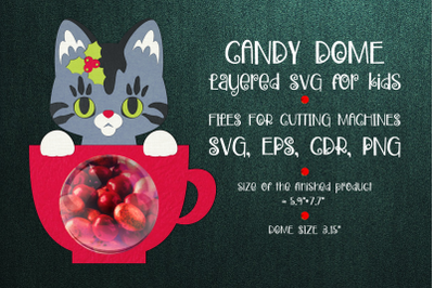 Cat in a Cup | Candy Dome | Christmas Ornament | Paper Craft Template