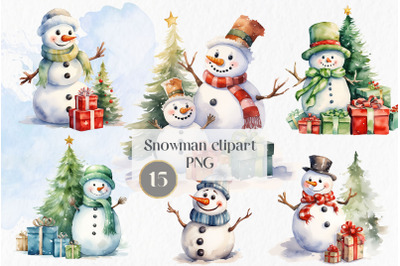 Christmas snowman watercolor clipart PNG