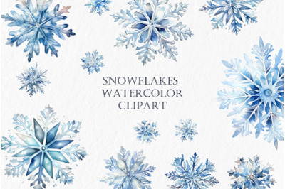 Snowflakes watercolor clipart PNG