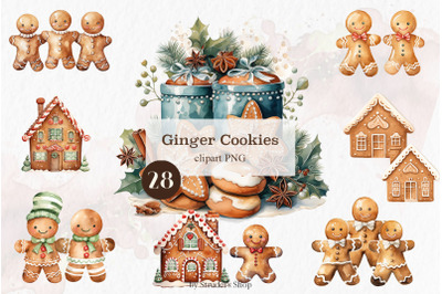 Gingerbread cookies watercolor clipart PNG