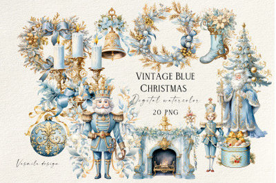Vintage Blue Christmas Clipart