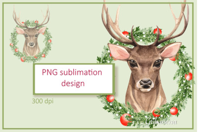 Watercolor deer | Christmas PNG Sublimation design