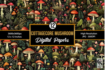 Cottagecore Mushrooms Digital Paper Patterns