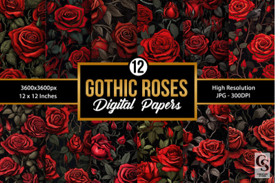 Red Gothic Roses Seamless Patterns